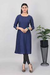 Womens Ethnic imported Silk Straight Kurtis Blue - 3764