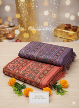 Hand-Embroidered Linen Cotton Kntha Saree with Blouse